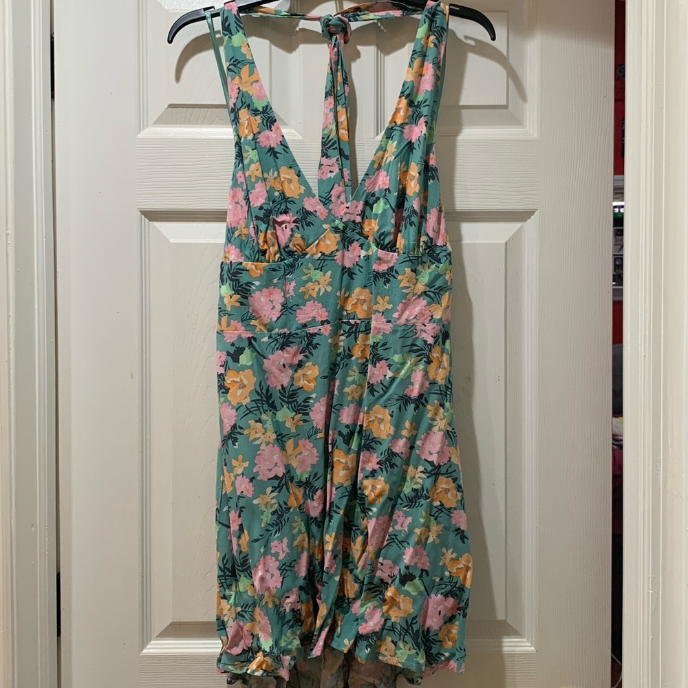 Tropical Print Halter Dress